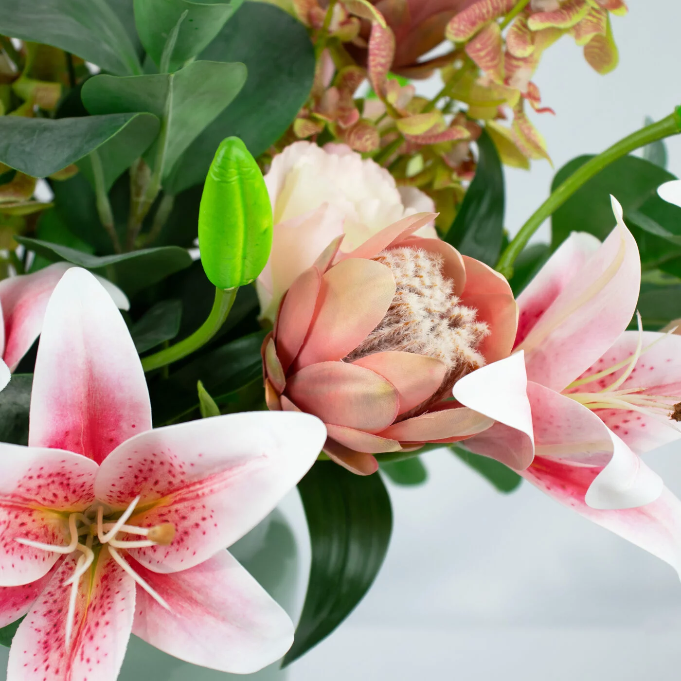 Pink Tiger Lily, Orchid and Green Foliage Flower Arrangement B467